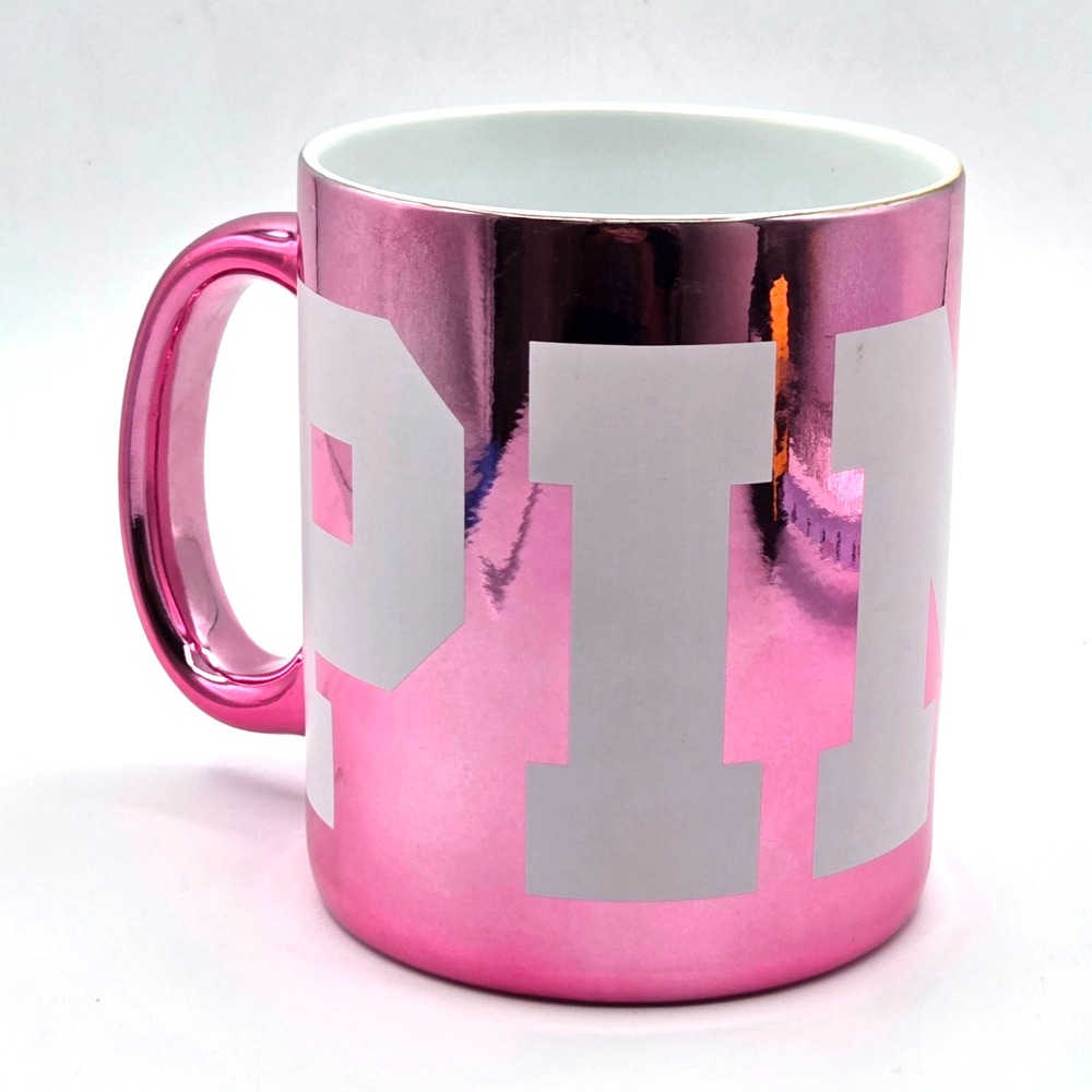 Victoria's Secret PINK Metallic Oversized Ceramic Mug 29.76 oz White Letters